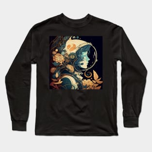 Female Astronaut Vintage Art Nouveau Alphonse Mucha Style Long Sleeve T-Shirt